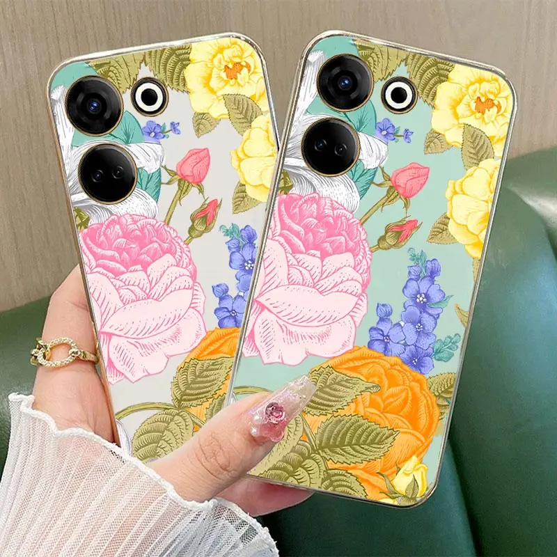 20 Taichi Showy Flowering Plating Phone Case For Infinix Tecno Camon 20Pro 19 19Pro 19Neo 18 18P 18T 16 15 Pova 4 Pop 5 Cover