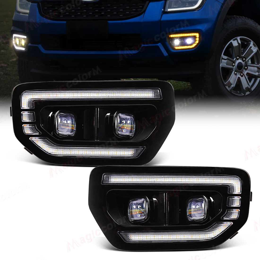 DRL For Ford Ranger Tremor T9 XL XLT Wildtrak 2022 2023 2024 LED Daytime Running Lights Car Fog Lamp White Yellow Auto Daylights