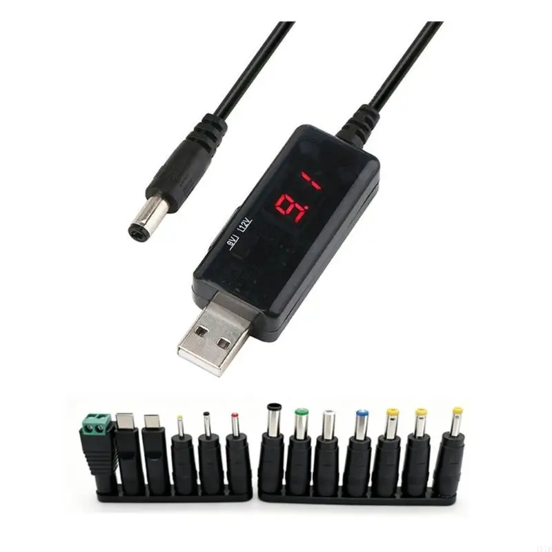 4X7E PVC USB to DC5.5 Boostering Cable and 13 Adapters 5V to 9V 1Set for Long Time Use in Frequent Handling