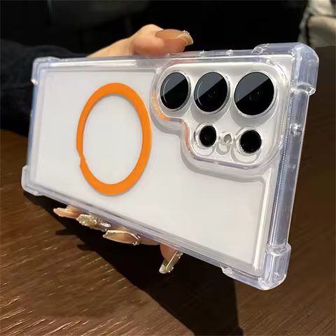 Transparent Magnetic Phone Case For Samsung S25 Ultra S21 S23 S22 S24 Plus Luxury Corners Reinforced Shockproof Protector Cover