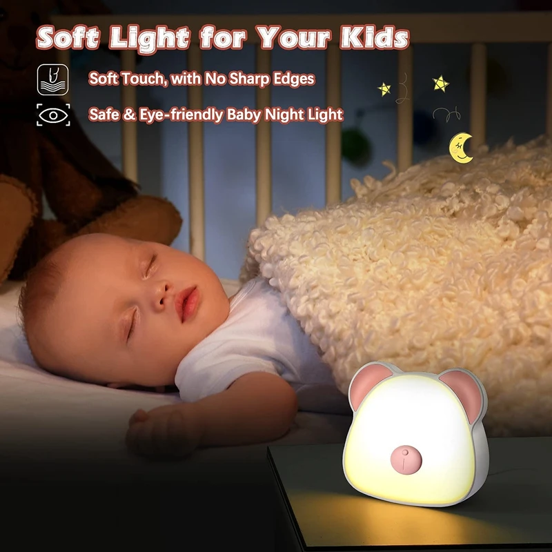 Night Light For Kids, Rechargeable Press Control Led Night Lights With Color Change Mode & Stepless Dimming , Portable