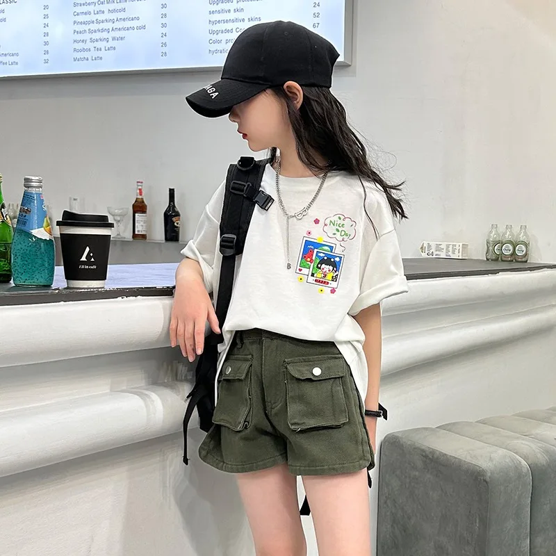 Children Clothing Kids 2024 Summer New Korean Style Short Sleeve Cartoon Printed T-shirt for Girls Cute Short Sleeve 4-14Y