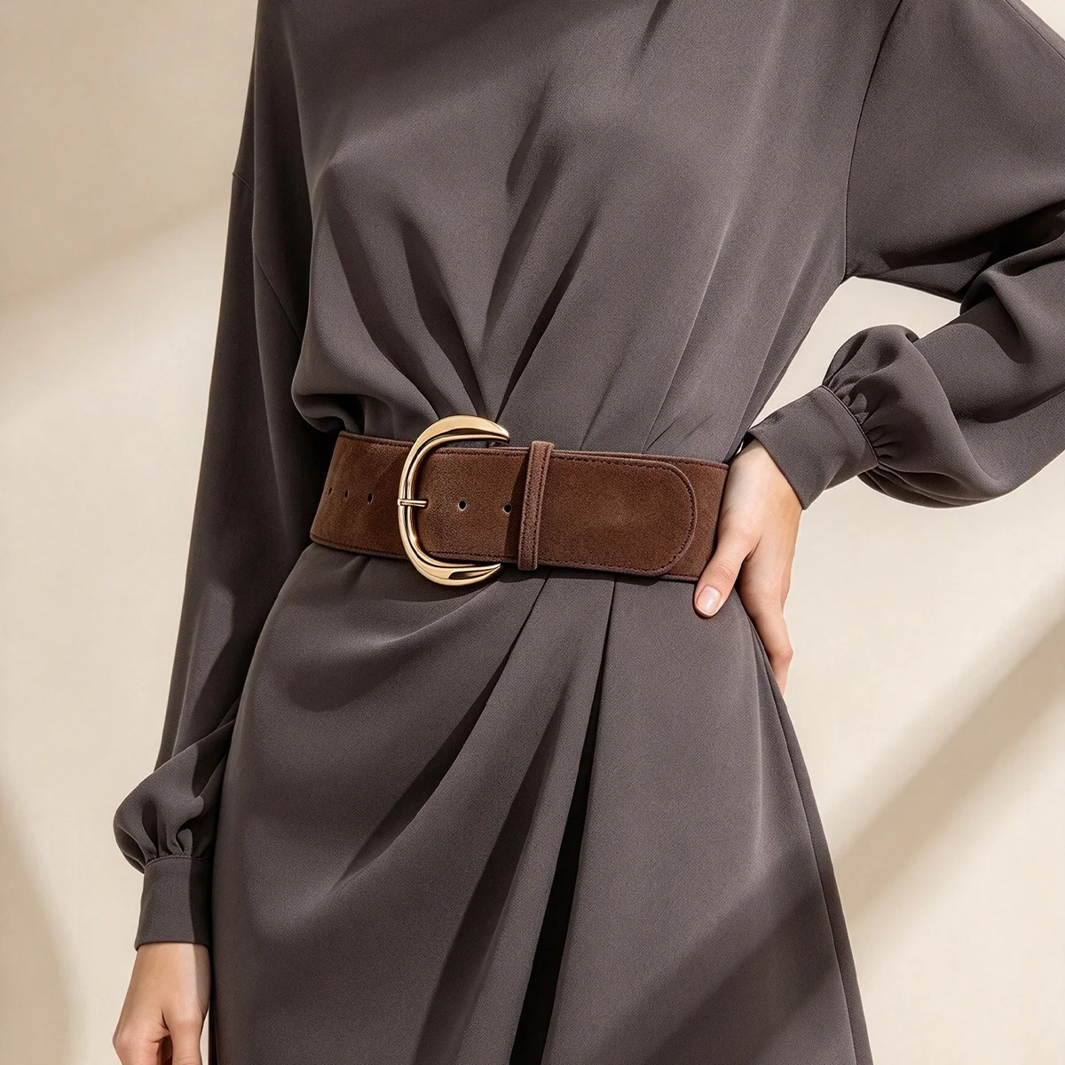 Retro Melange Samt Breiter Gürtel Für Frauen High-End-Luxus Zubehör Korsett Gürtel Für Kleid Mantel Jeans Vielseitiger Gürtel für Winter – Detail 15