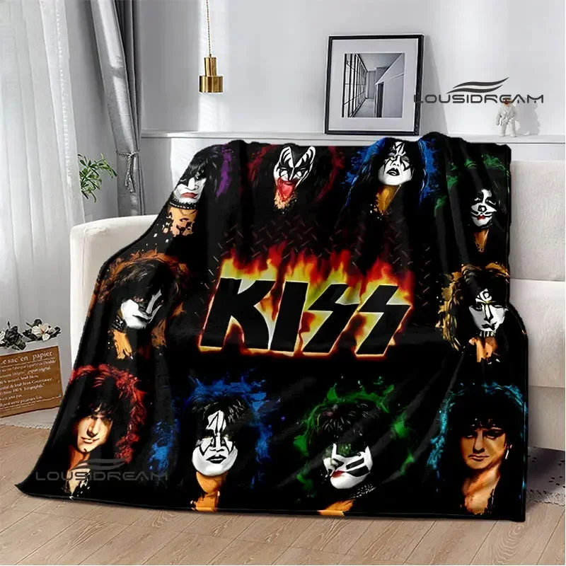 

Kiss Band Printed Blanket picnic blanket Warm Blanket Thin Blanket Flannel Home Travel Blanket throw blanket Birthday Gift
