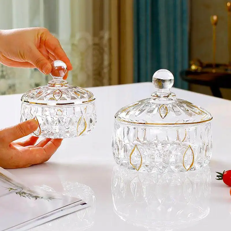 

high-value exquisite high-end glass bowl, European-style household transparent sugar jar, snack jewelry storage jar