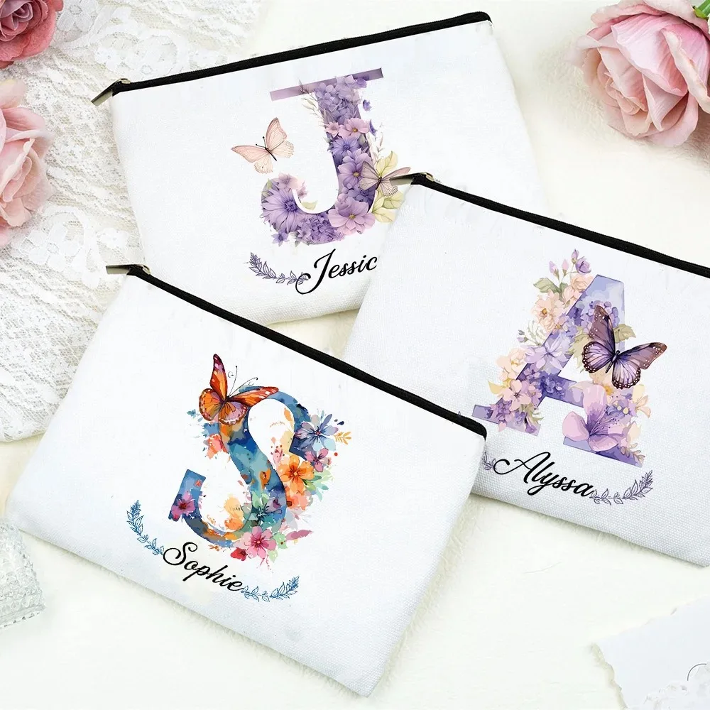 Personalized Initial with Name Makeup Bag for Women A-Z Cosmetic Bags Girls Travel Toiletry Pouch Wedding Birthday Gift for Her