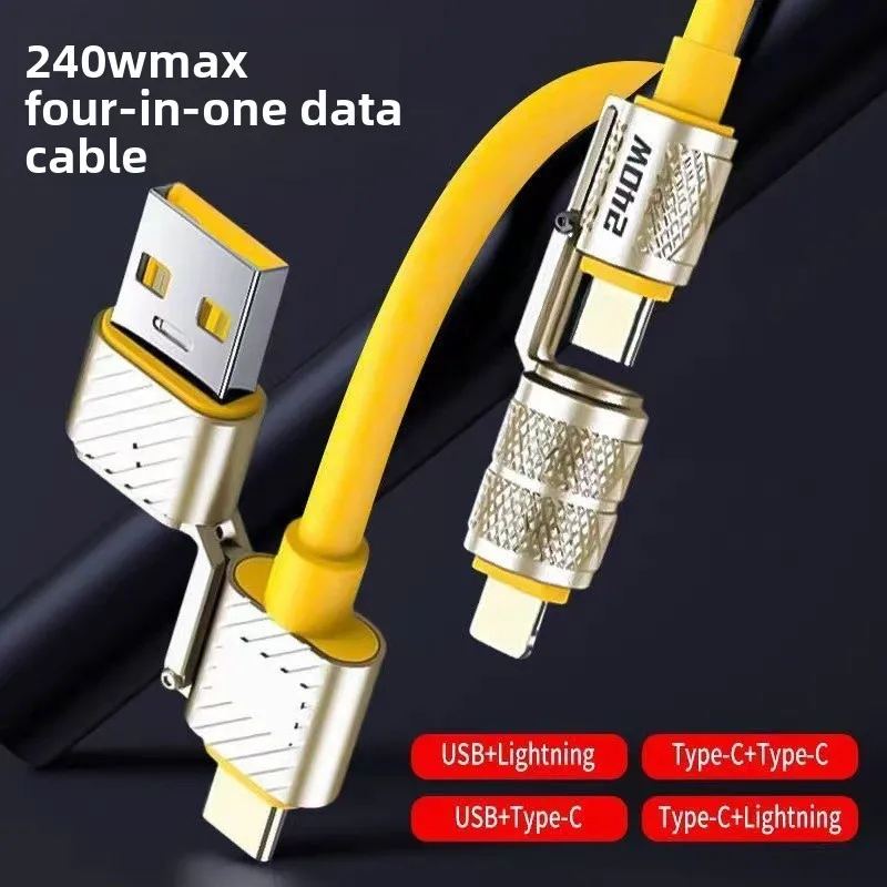 New 240W Zinc Alloy 4-in-1 Super Fast Charging Data Cable, PD 27W Fast Charging 2-to-2 Durable Charging Cable