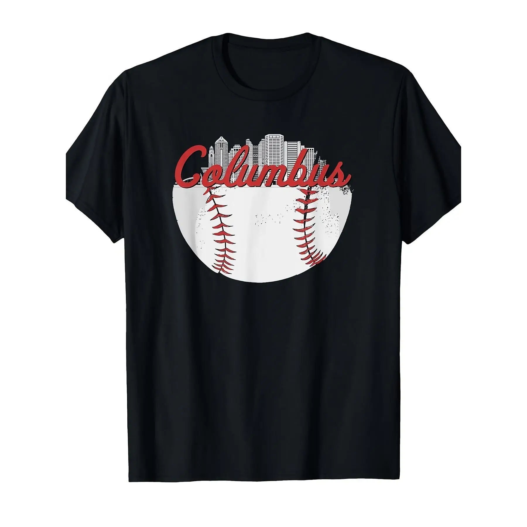 

Men's Women's Crew Neck Columbus Ohio T-Shirt Baseball City Skyline Graphic Tee Casual Sports Fan T-Shirt
