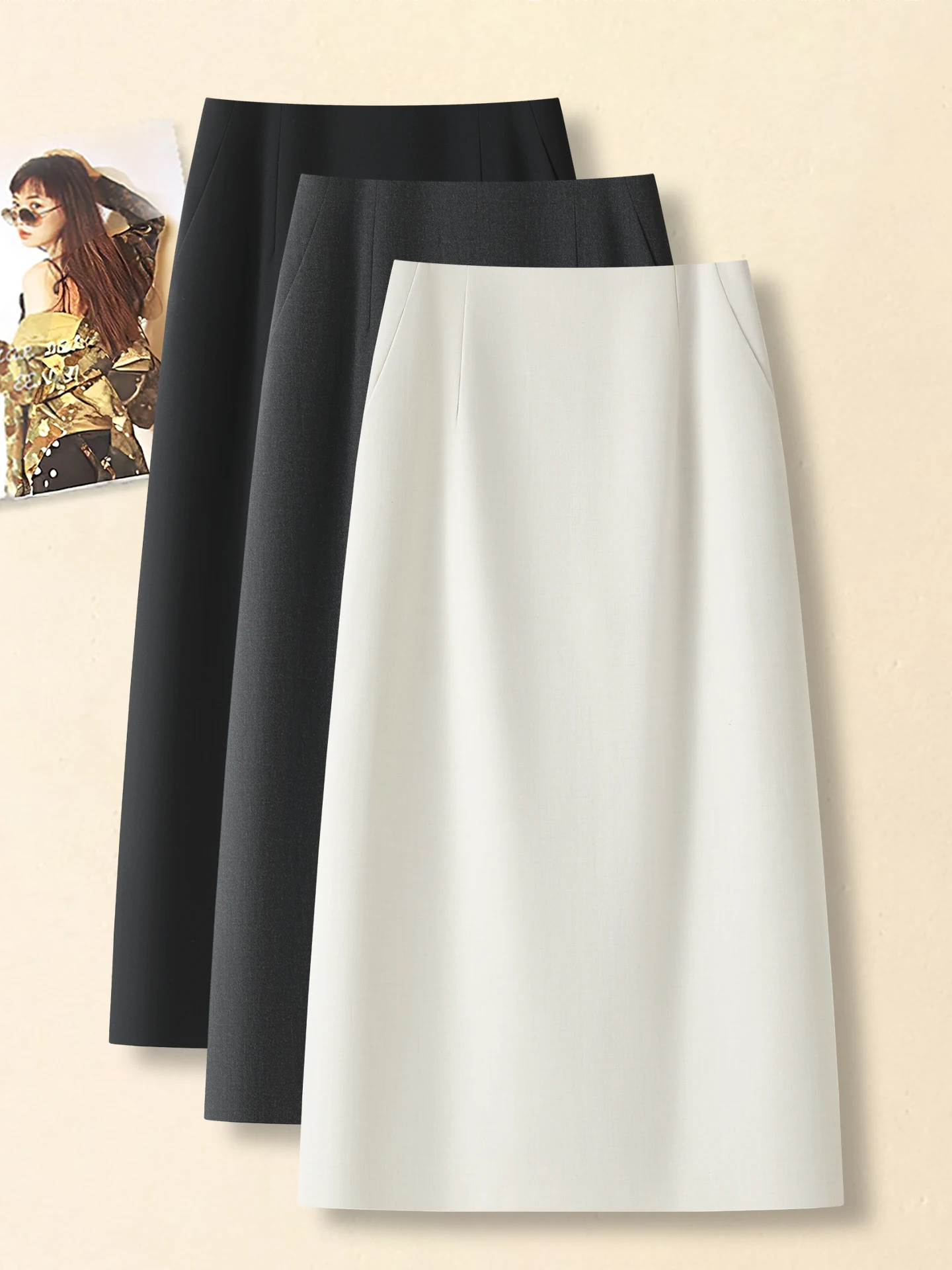 

Юбка-костюм женская деловая с завышенной талией, средней длины, А-силуэт, на молнии, для офиса и повседневной носки, модная, весна-осень