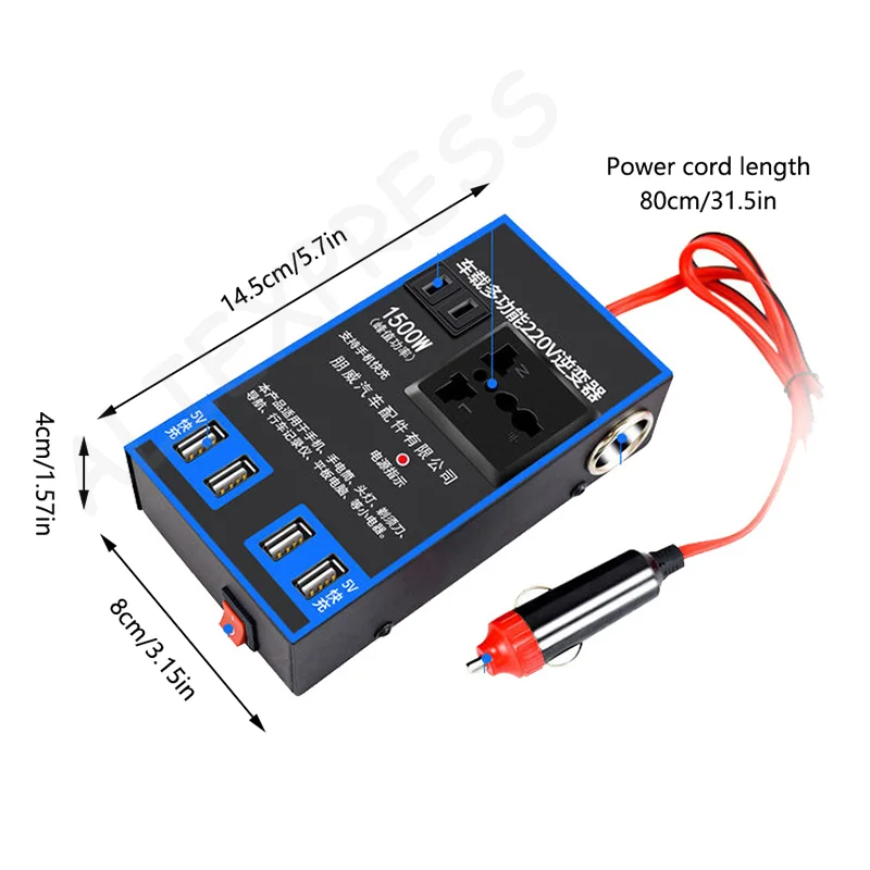 New 1500W Car Power Inverter 12V 24V To 220V Car Mobile Phone USB Charging Truck Home Socket Auto Charger Converter Adapter