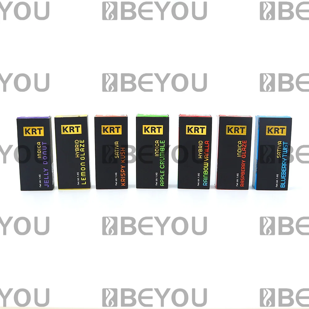 

KRT Empty Pocket Cartridge Storage Set Foldable Paper Packaging 1ml Display Box White Gold Cart Glo Cali Container Customized