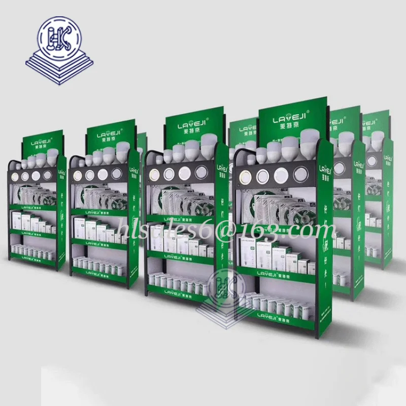 Custom.Floor الدائمة المعادن العارض التجاري LED ضوء لمبة مصباح عرض موقف الرف