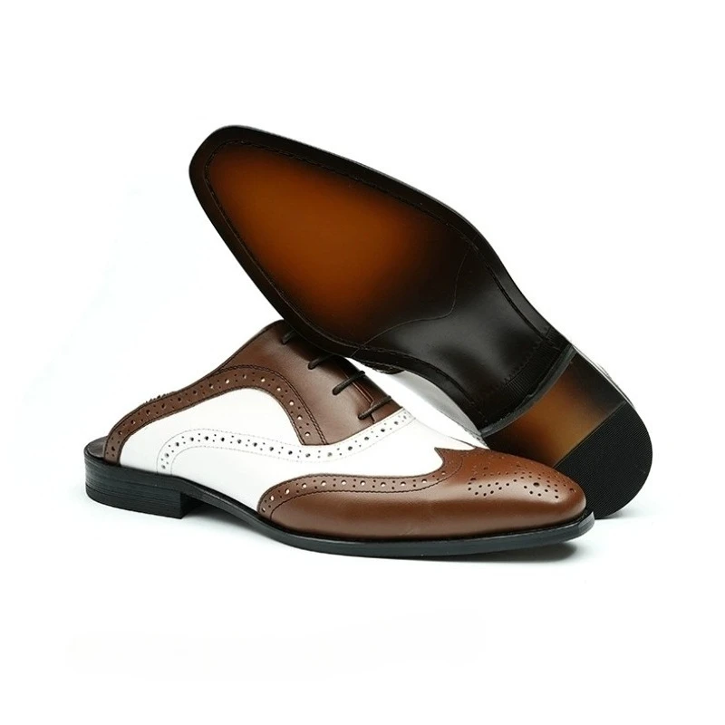 Mens Summer Leather Slip On Loafers British Style Brogue Embroidery Business Formal Shoes