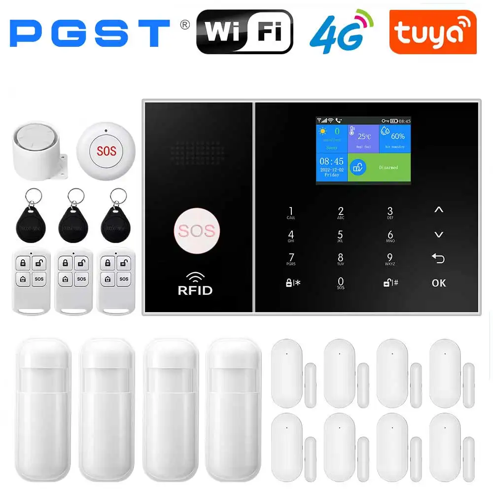 PGST TUYA Home Alarm System Smart Life APP Arbeit Alexa Google WIFI 4G Drahtlose Sichere Sicherheit für Haus 433 MHz 7