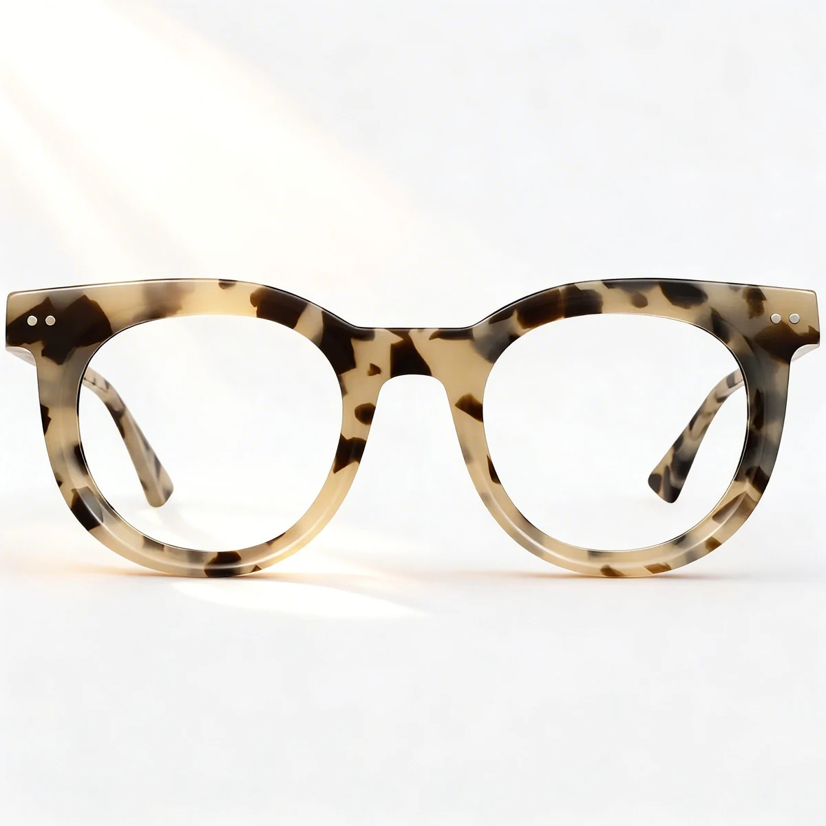 

FYTOO Round Acetate Eyeglasses Frame, Tortoise Shell Optical Eyewear, Unisex Non-Prescription Glasses with Spring Hinge340919-05