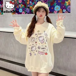 Sanrio Hello Kitty Cute Sweet Clothes Y2k Korean Tops Round Neck Pullovers Women Autumn Winter Cartoon Trendy Loose Sweatshirts