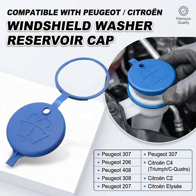 

Windshield Washer Fluid Tank Cap Replacement Compatible with Peugeot 307 206 408 308 207 C2 Triomphe C Elysee Y8E3