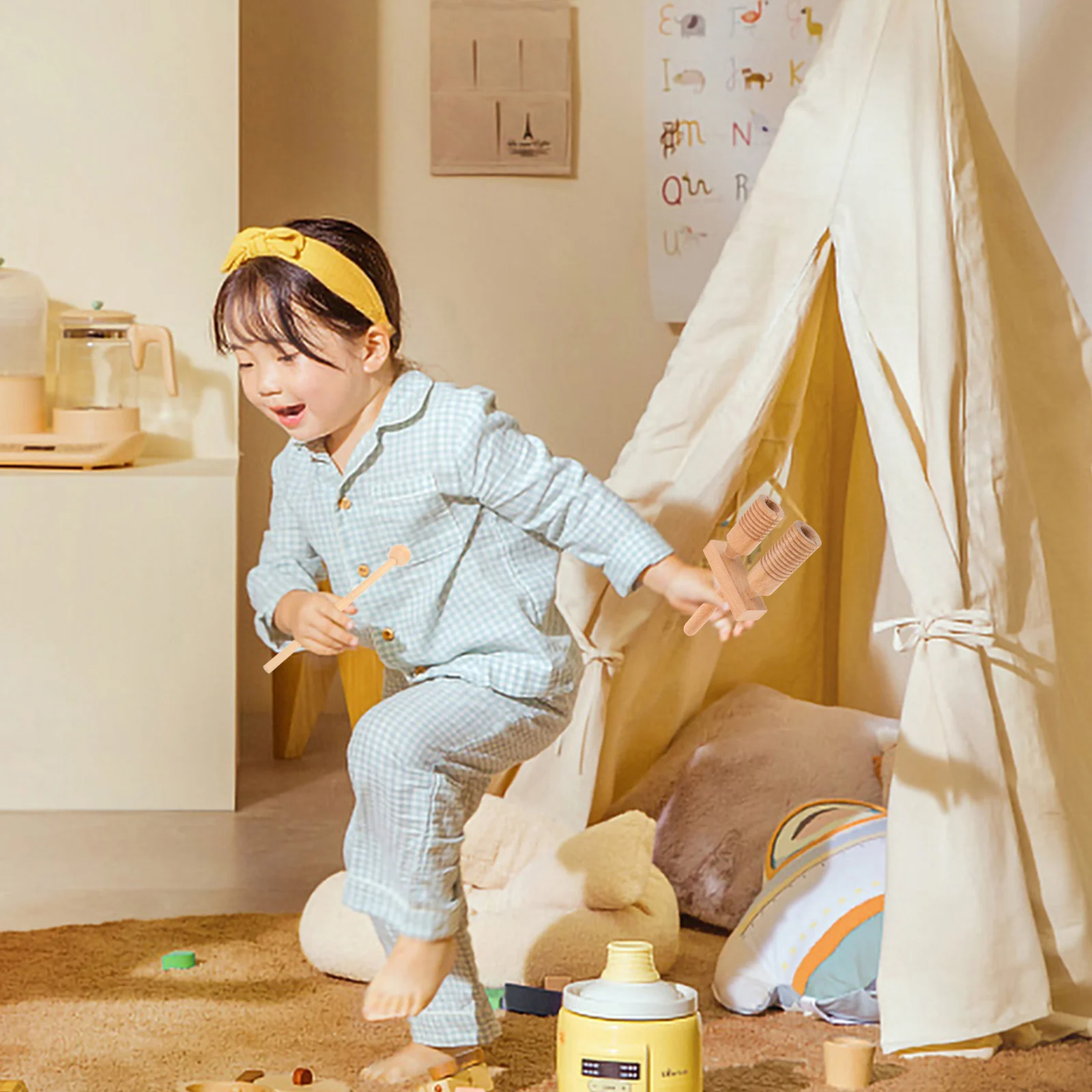 

Wooden Guiro Kids Musical Instruments Light Brown Preschool Teaching Aids Toddler Toys Double Stable Smooth Hard