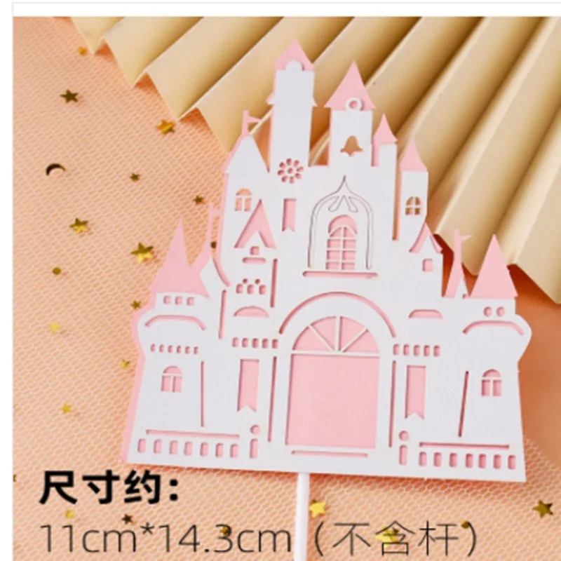 Multi-layer Stereoscopic Cartoon Fairy Tale Castle Cake Decoration Pink Blue Gold Cake Topper Happy Birthday Party Decor Kids