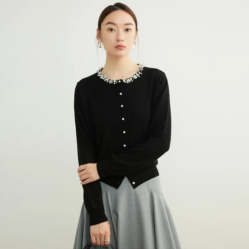 

Женский вязаный кардиган из бисера, ранняя осень 2023, тонкий, легкий, с открытой передней частью, элегантный, накидка