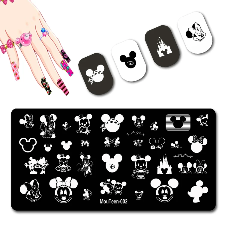 DISNEY New Cartoon Figure Nail Stamping Plates Cute Ear Stamping Plate Mouse Character Nail Art Templates #064