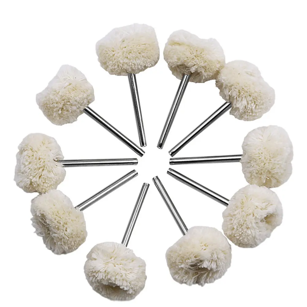 10Pcs Wool Polishing Wheel 3.0 Handle Mounted Multi-Purpose Polishing for Metal Stones Glass Jewelry Nail Art Polish