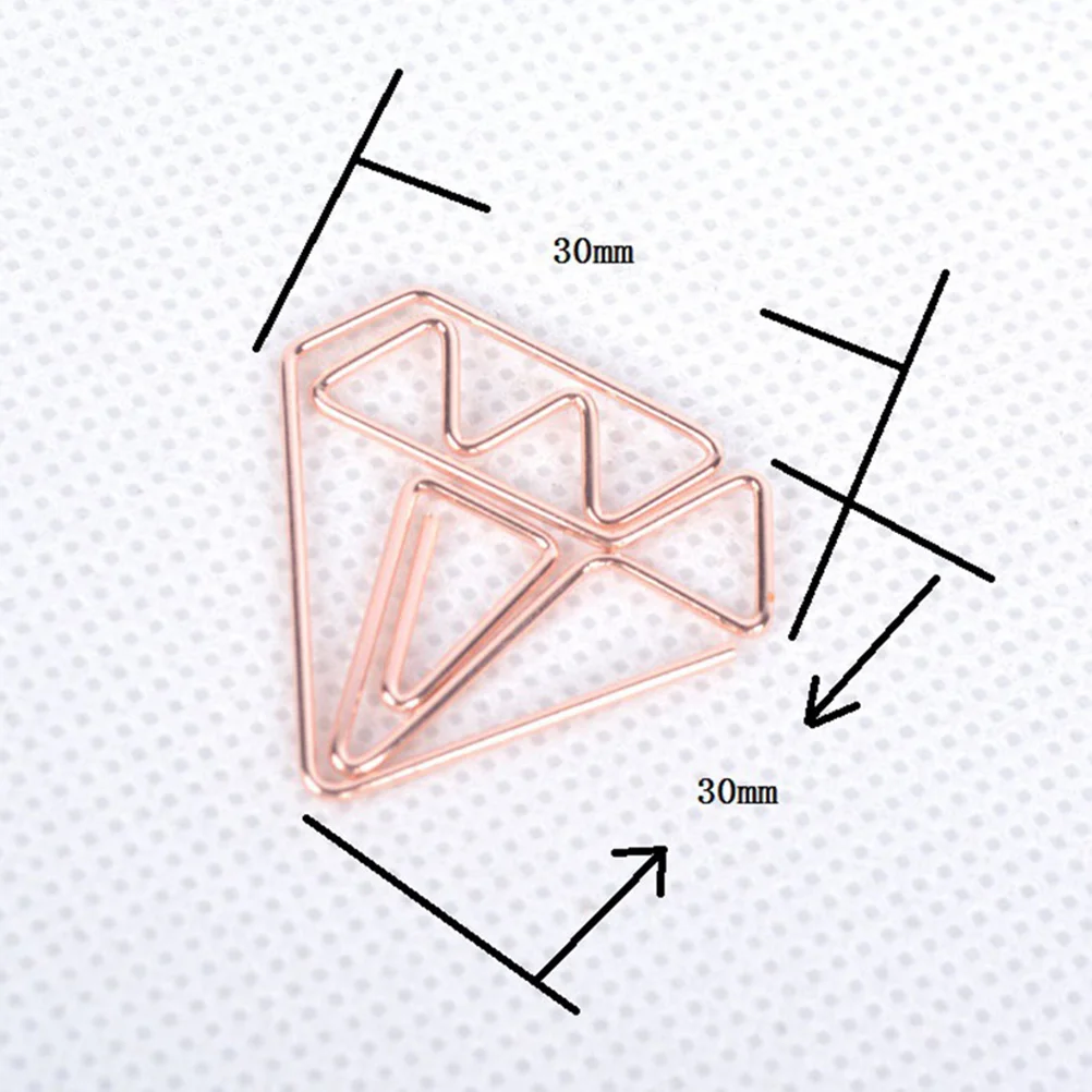 

50pcs Rose Gold Diamond Paper Clips Metal Non-Skid For Office School Home Use Bright Stationery Accessories Paperclips