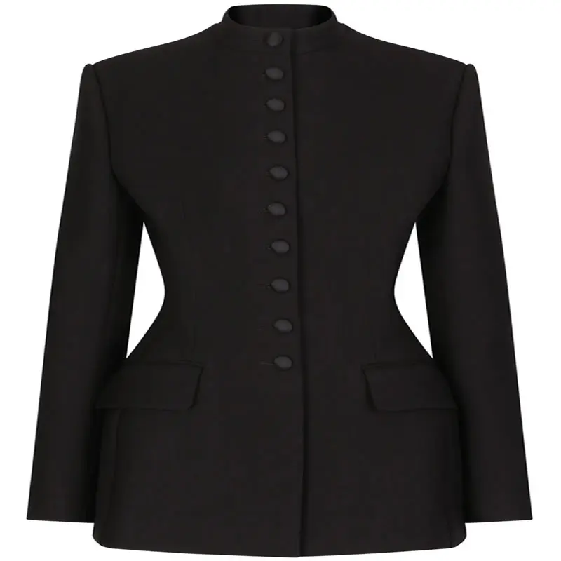 

Women Black Wool Winter Coat Long Sleeve Sheath Wool Coat