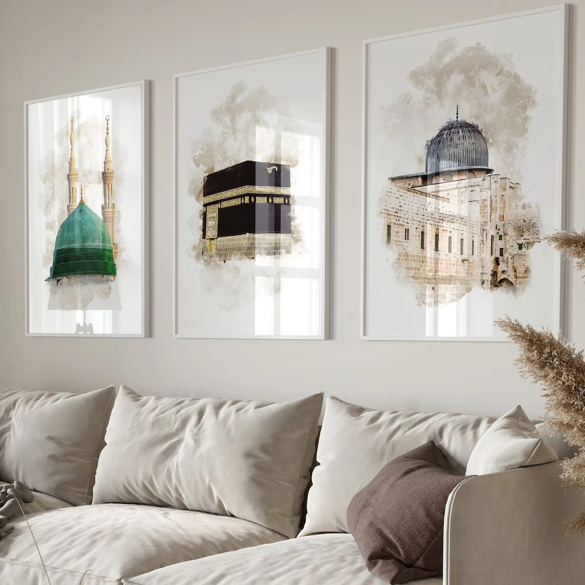 3pcs Modern  Islamic  Mosque Wall Art Print Canvas Painting Poster Picture For Living Room,Bedroom Home Decor