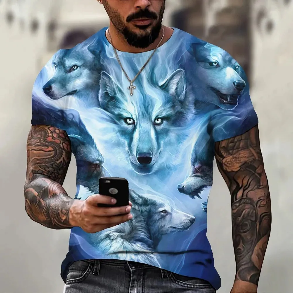 2024 3D Print Wolf T-shirt Men\'s Animal Print Short sleeved Top Casual Street Men\'s T-shirt Plus Size Men\'s Vintage Clothing