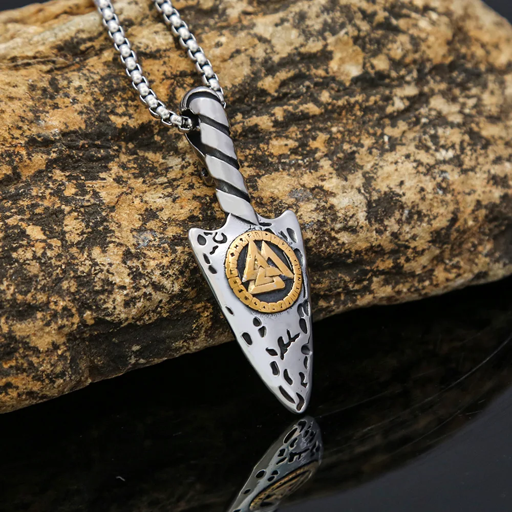 100pcs/lot Vintage Men's Pendant Stainless Steel Triangle Rune Protector, Colorless Personalized Necklace Jewelry Accessories