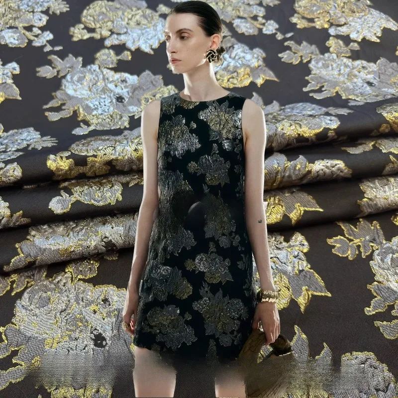 

Vintage Metal Wire Jacquard Dress Fabric Dress Grand Display Performance Brocade Fashion Fabrics for Diy Sewing Cloth