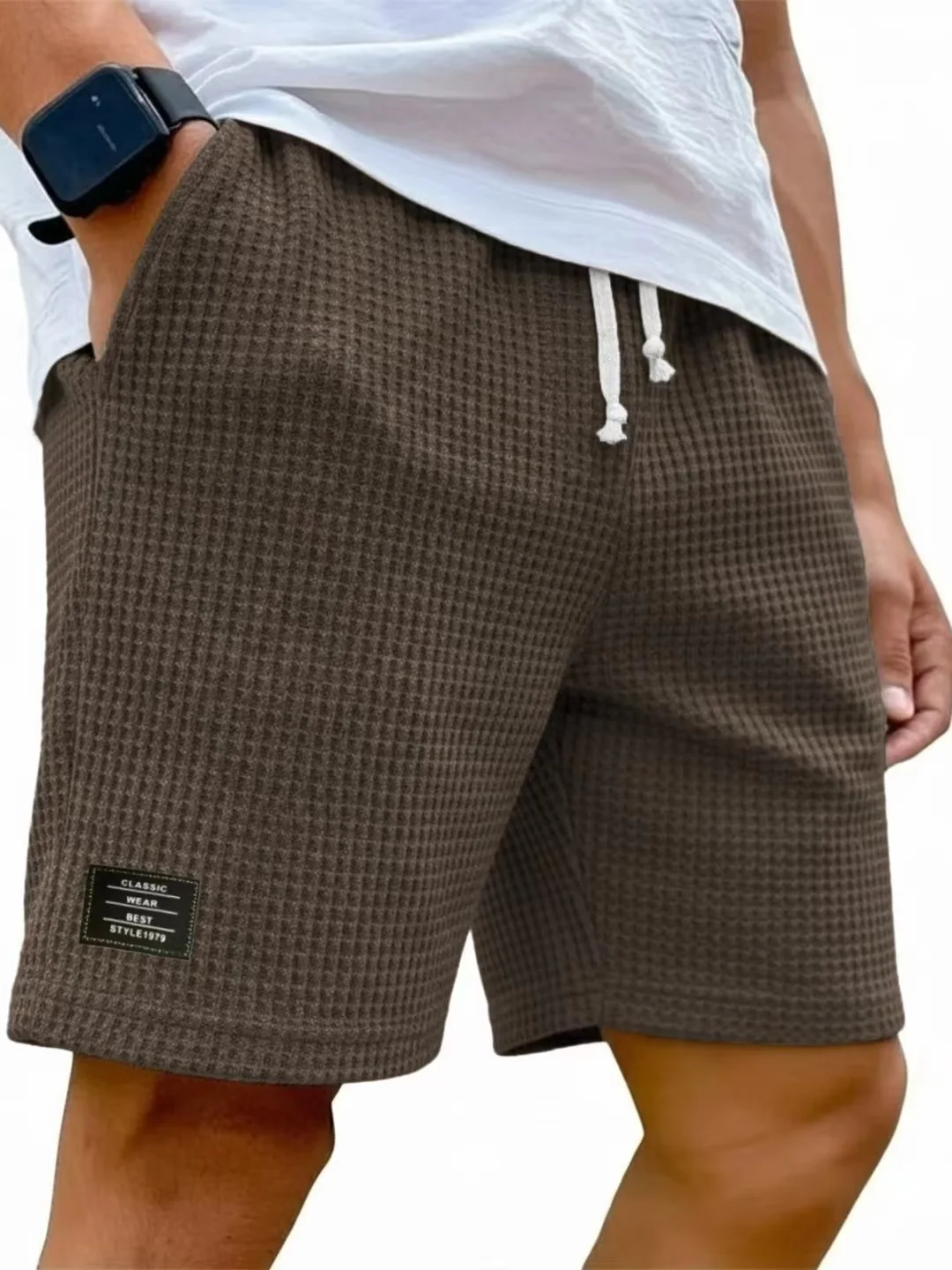 2025 Neue Frühling-Sommer Outdoor Freizeit Herrenshorts Urlaub Strand Lose Hosen Herren Vintage Waffel-Karo Strukturierte Kurze Hose – Detail 11