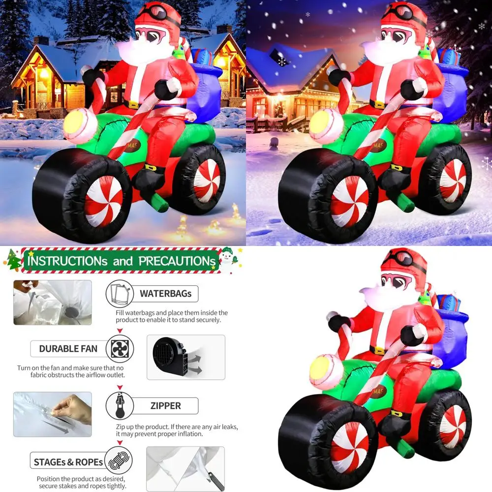 

Giant 6FT Santa Motorcycle Inflatable, Outdoor LED Lighted Christmas Yard Decor, Holiday Lawn Display