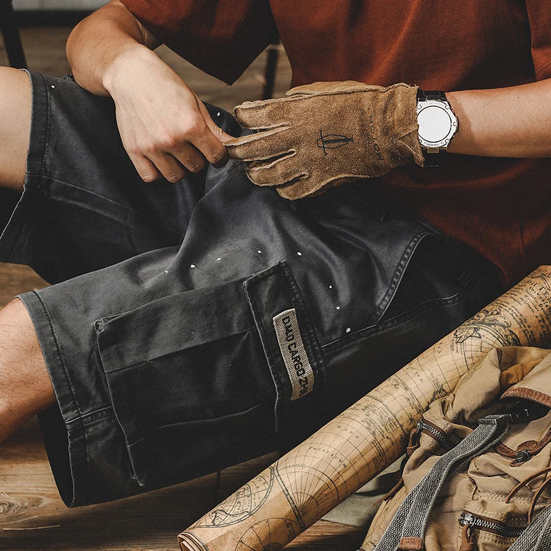 

Американская рабочая одежда в стиле ретро, мужские летние свободные прямые брюки большого размера, повседневные брюки с пятью точками для путешествий на открытом воздухе