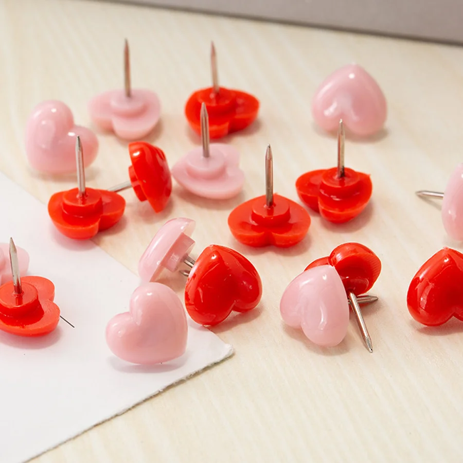 20pcs/box Creative Heart Shaped Push Pins Cute Pink & Red Pushpins For Office, School, Drawing & Drafting Supplies