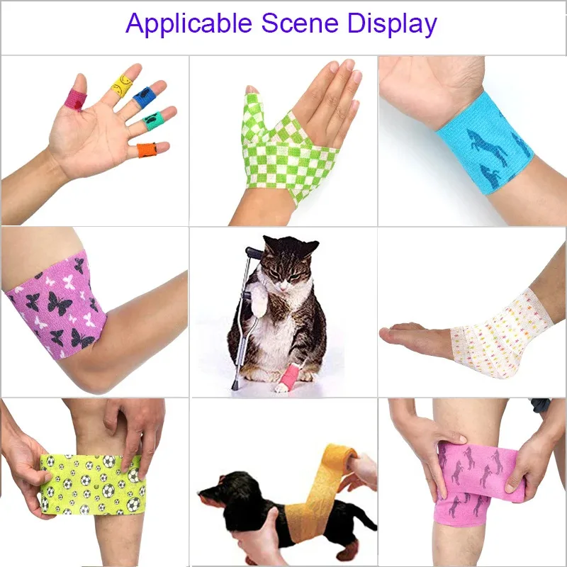 4pcs Animal Printed Self Adhesive Tattoo Elastic Bandage 4.5m Sports Wrap Tape for Finger Joint Knee First Aid Kit Pet Tape