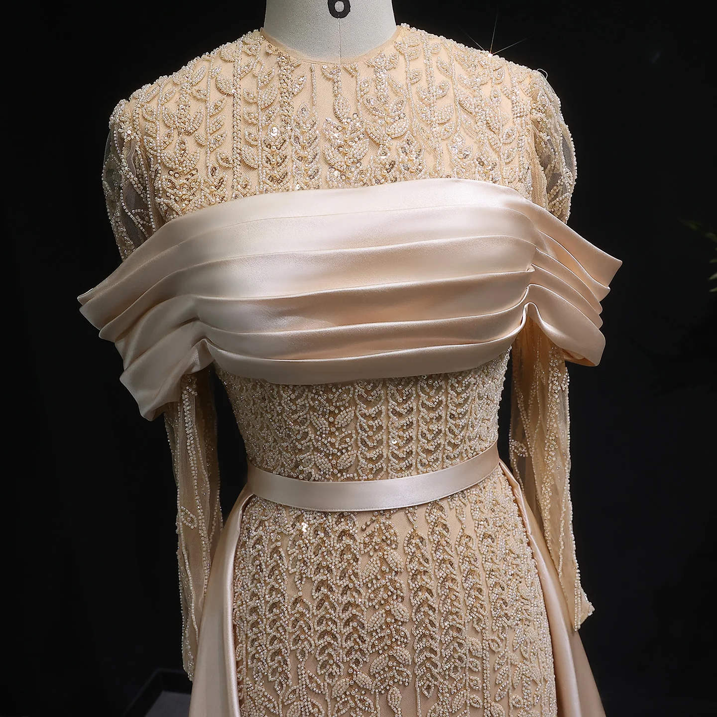 Sharon Said Luxus Langarm Meerjungfrau Abendkleid Plissee Off Schulter Satin Zug Frauen Party Prom Kleid SS253 Angepasst