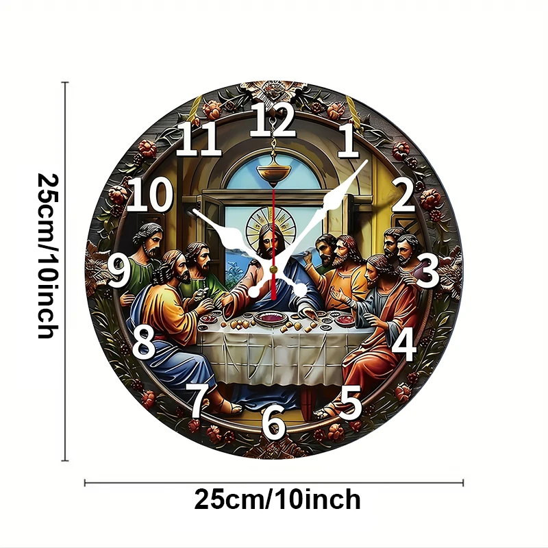 ساعة حائط معلقة خشبية مستديرة صامتة من The Last Supper، مناسبة لغرفة المعيشة والمكتب وغرفة الدراسة وغرفة النوم وديكور المنزل #2