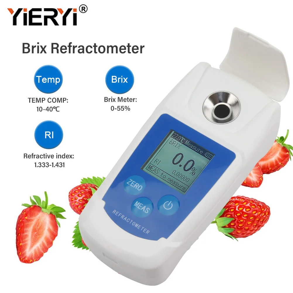 Yieryi Digital 0-55% Brix Refractometer Fruit Juice Beverage Sugar Content Meter Grape Juice Beverage Sugar Content Monitor Test