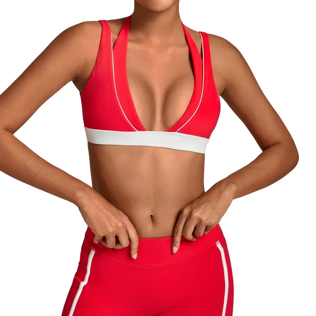 

New Women's Tight Beautiful Back Breathable Yoga Vest Color Block Splicing Halter Sports Bra Fitness Running Casual Gym Yoga Bra
