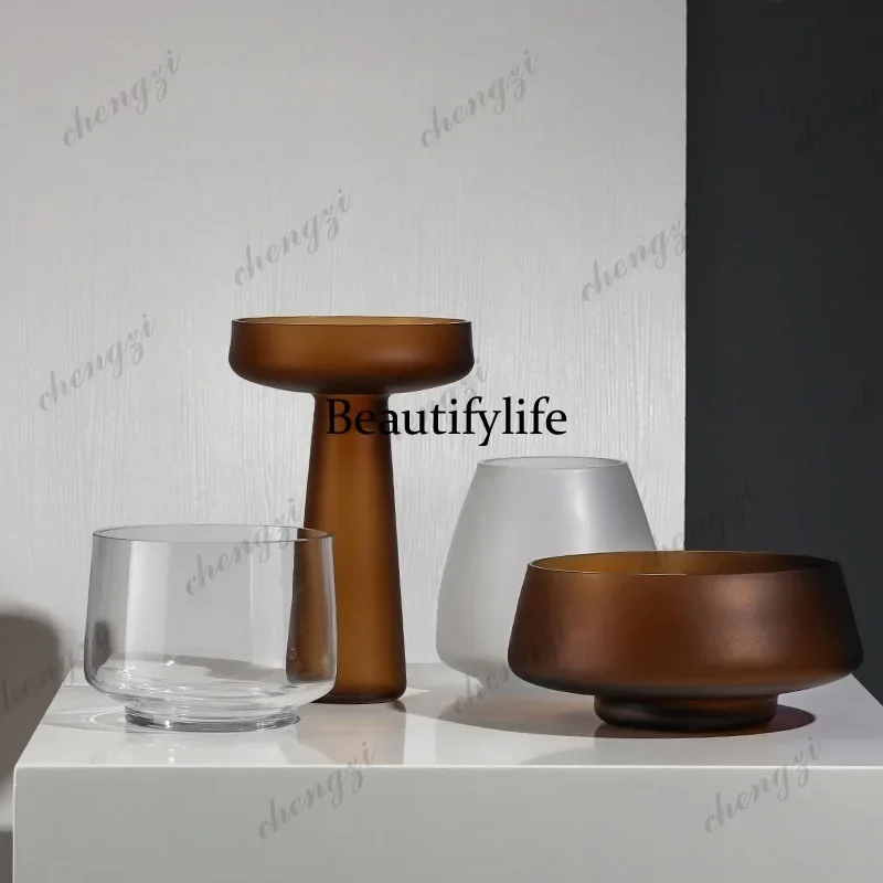 F181  Nordic simple frosted glass vase fruit plate ornament, home soft handicraft flower ware
