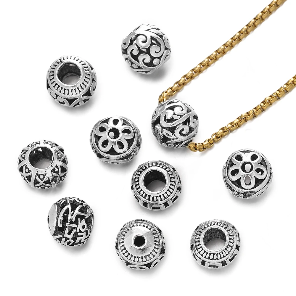 5pcs/lot Handcraft Tibetan Silver Hollow Spacer Beads Flower Heart Designer Zinc Alloy Metal Beads DIY Bracelets Jewelry Making