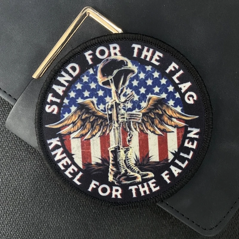 Stand for The Flag Kneel for The Fallen Morale Badge Skull Helmet Wings Clothes Backpack Tactical Stickers Printing Patches