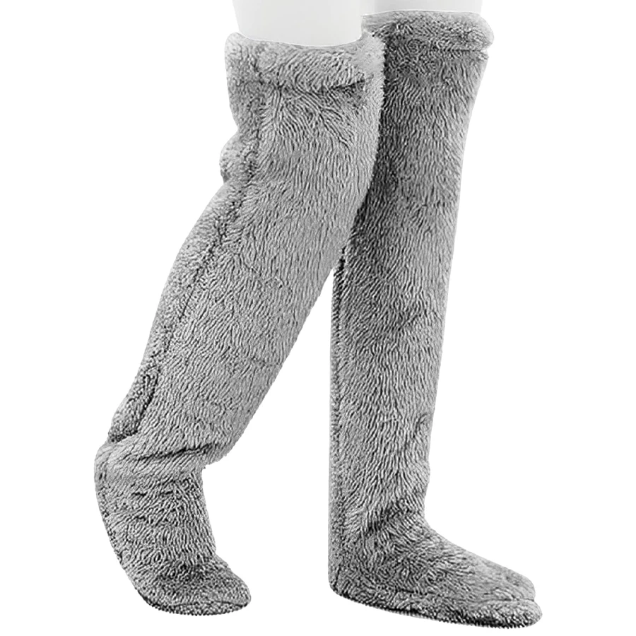 1 Pair Women'S Christmas Themed Over-the-Knee Plush Teddy Bear Foot Warmers,with Cozy Winter Home Sleep Socks for Couples