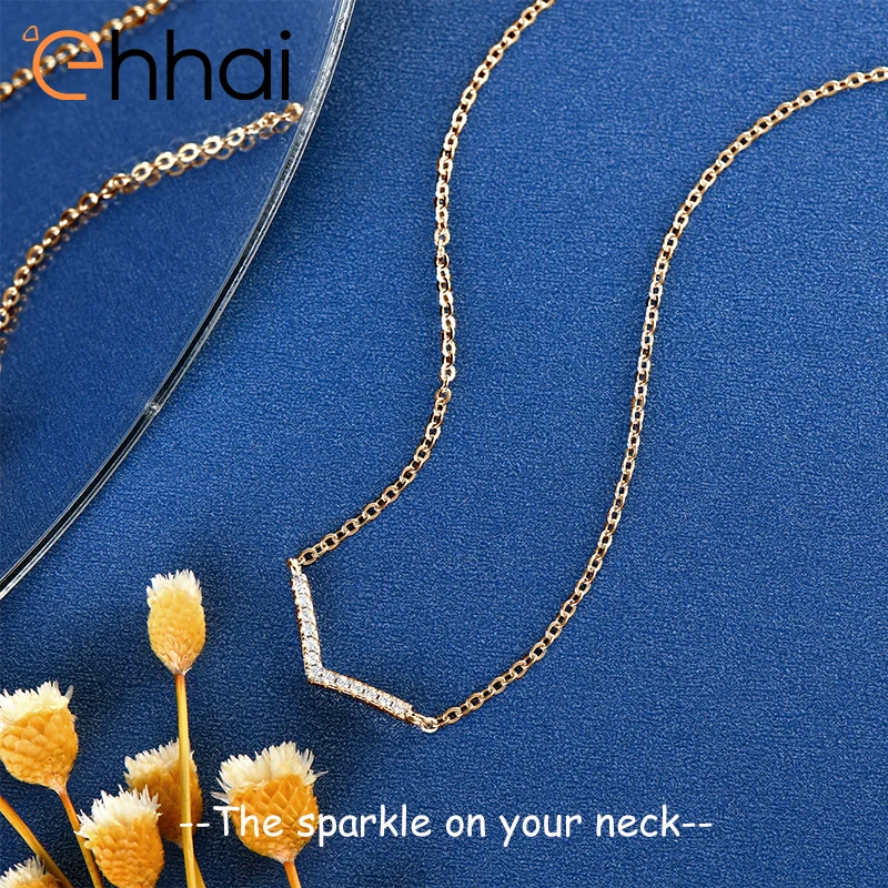 

Ehhai D VVS1 1 мм круглой огранки муассанит V-образный кулон ожерелье-цепочка для женщин стерлингового серебра S925 ювелирные изделия свадебные подарки