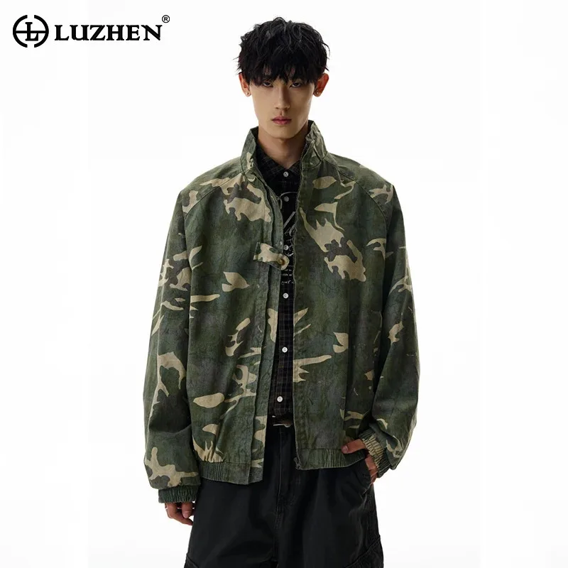 

LUZHEN 2025 Autumn Camouflage Printed Stand Neckzipper Loose Casual Jacket Men's Fashion High Quality Elastic Waist Coat JY4155
