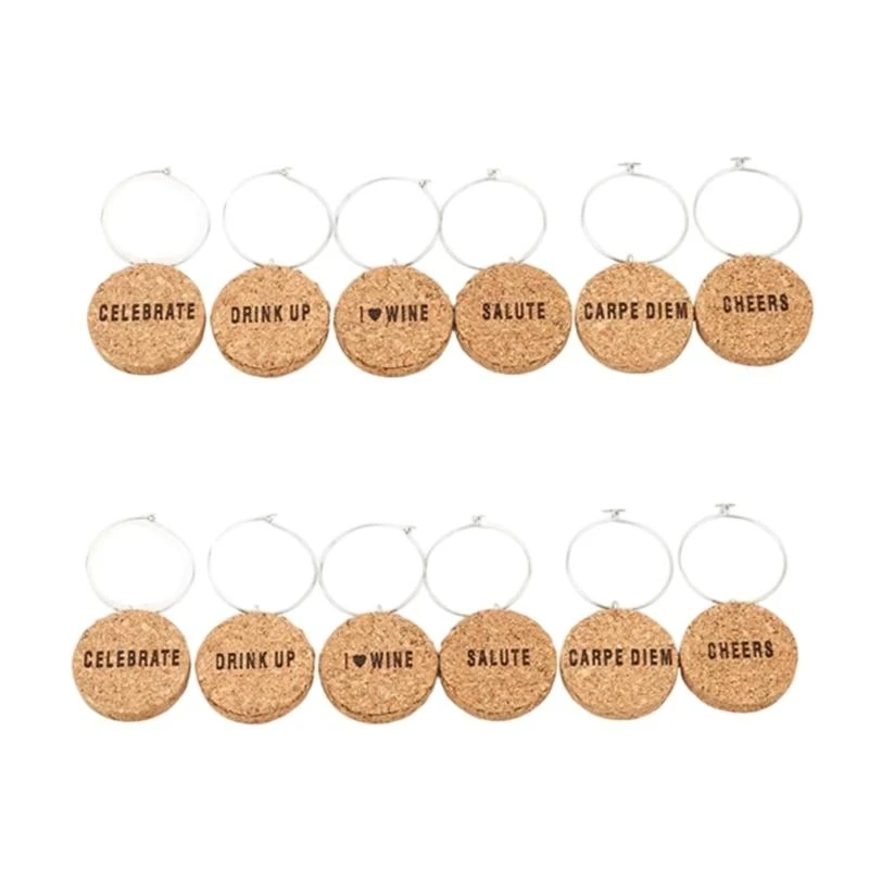 

12Pcs Cork Wine Glass Charm with Rings Wine Themed Goblet Drink Markers Label for Home Parties Festival Celebration