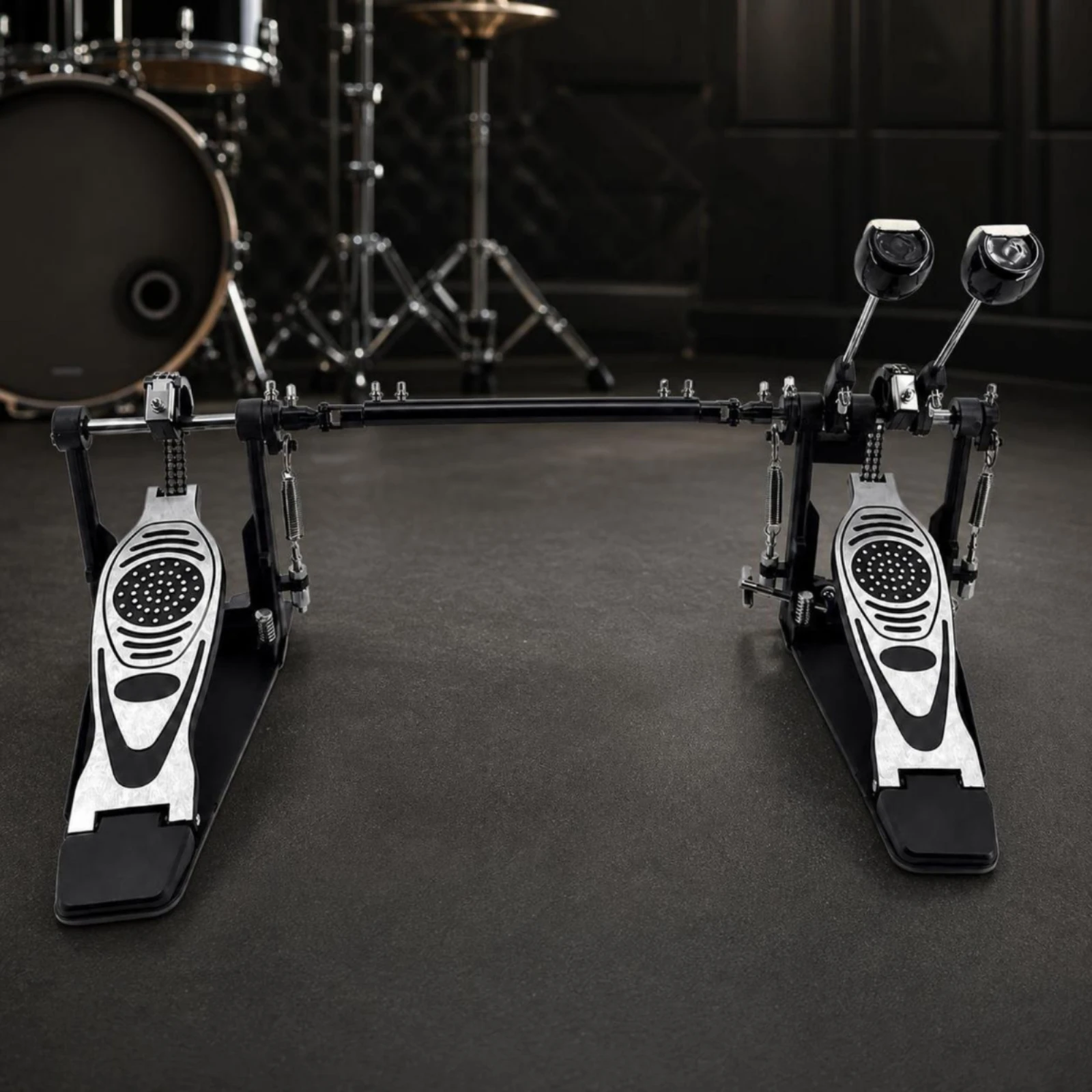 Double Bass Drum Pedal Adjustable Tension Double Bass Pedal Professional Smooth for Drummers, Practice Rooms