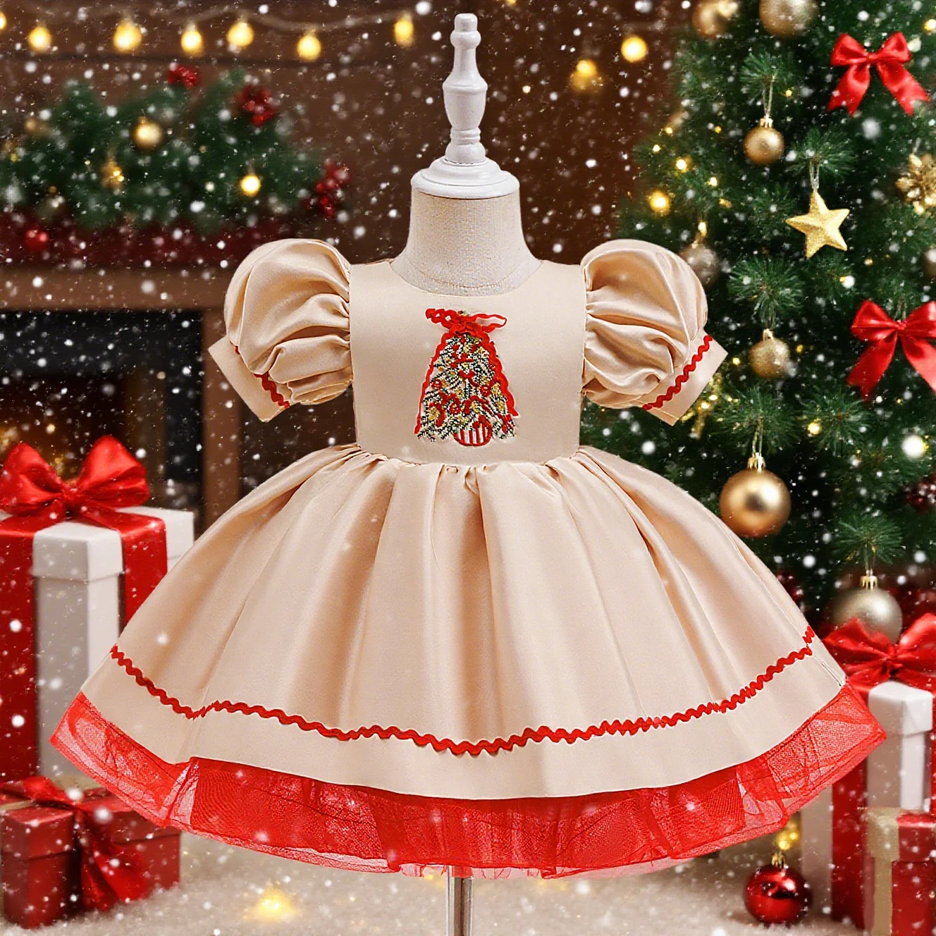 

Christmas outfit everyday princess dress Christmas embroidery dress suitable for festival anniversary